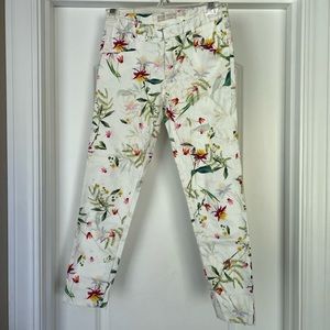 Zara girl floral print white pants. Girl size 11/12